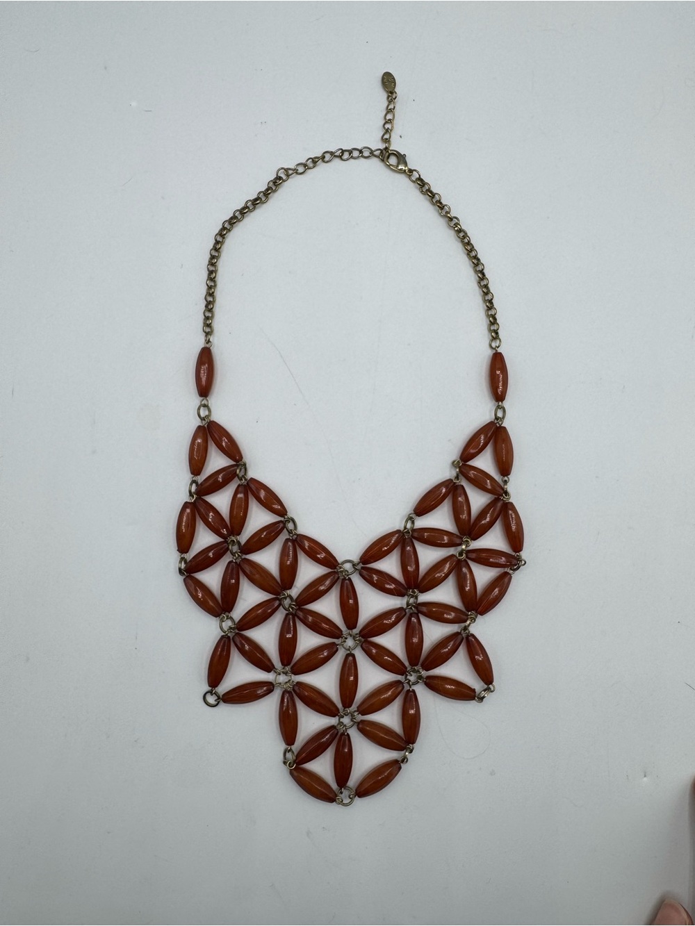 Statement Bib Necklace Boho Red Beaded Floral Bronze Tone Chain Robert Rose